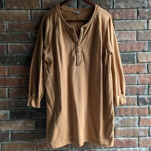 LILLA P Henley L/S Sweatshirt Dress Brown Women Sz L Cotton Minimalist Neutral